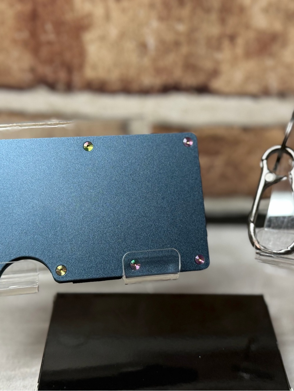 MINIMALIST WALLET | BLUE w/RIDGE IRIDESCENT PVD SCREWS +KEYCHAIN